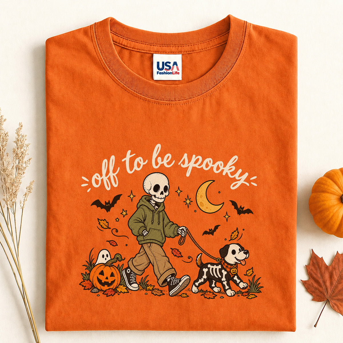 Off to Be Spooky Skeleton Walking Dog Halloween T-Shirt