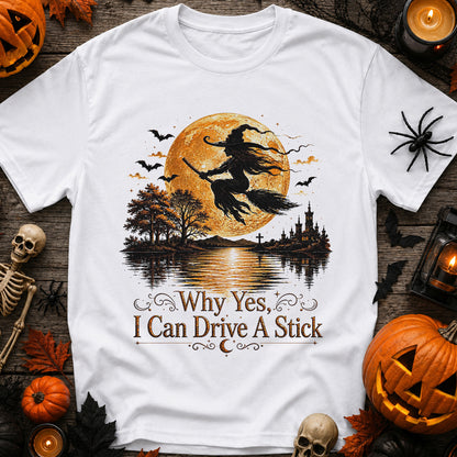 Why Yes, I Can Drive A Stick Halloween Witch T-Shirt, Vintage Spooky Tee