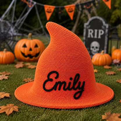 Personalized Kids Witch Hat, Custom Embroidered Black Cotton Halloween Hat, Wizard Costume Hat for Kids