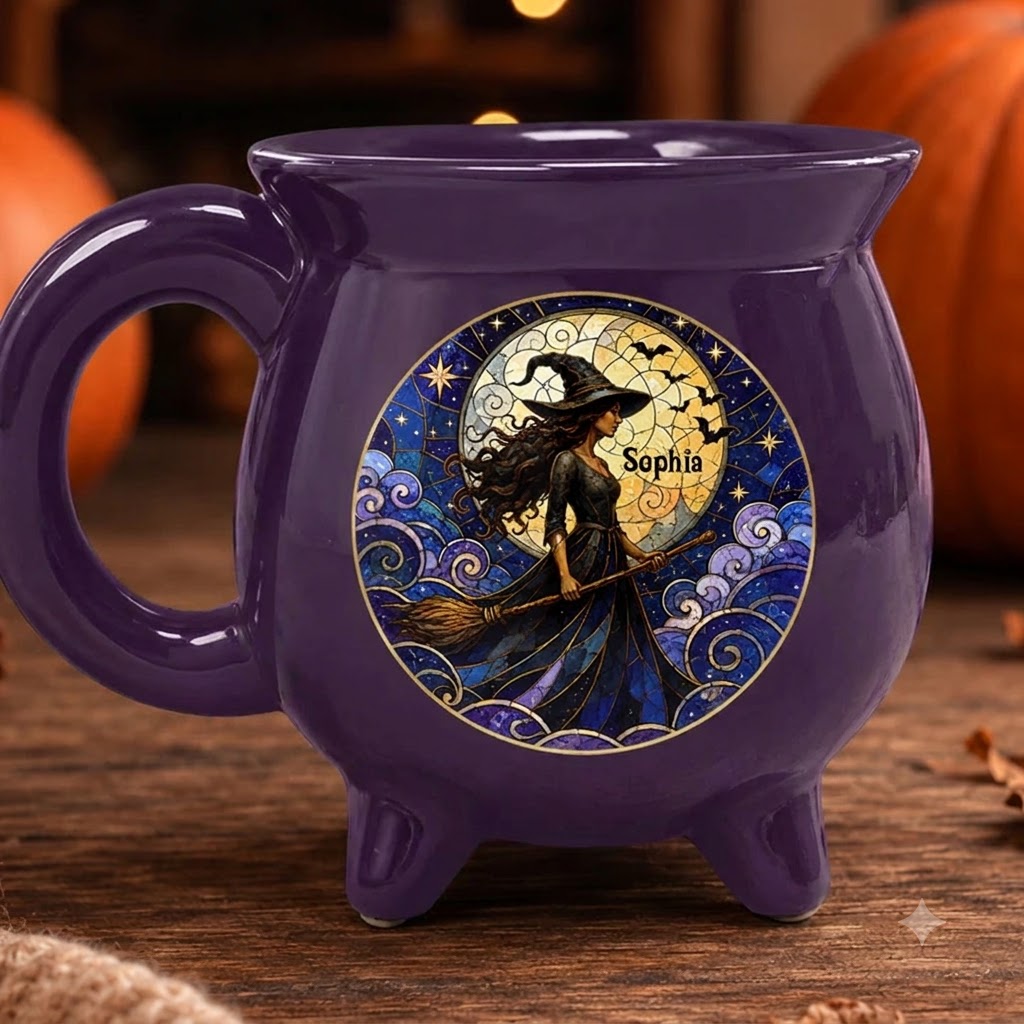 Personalized Witch Halloween Cauldron Mug, Custom Name Ceramic Coffee Mug