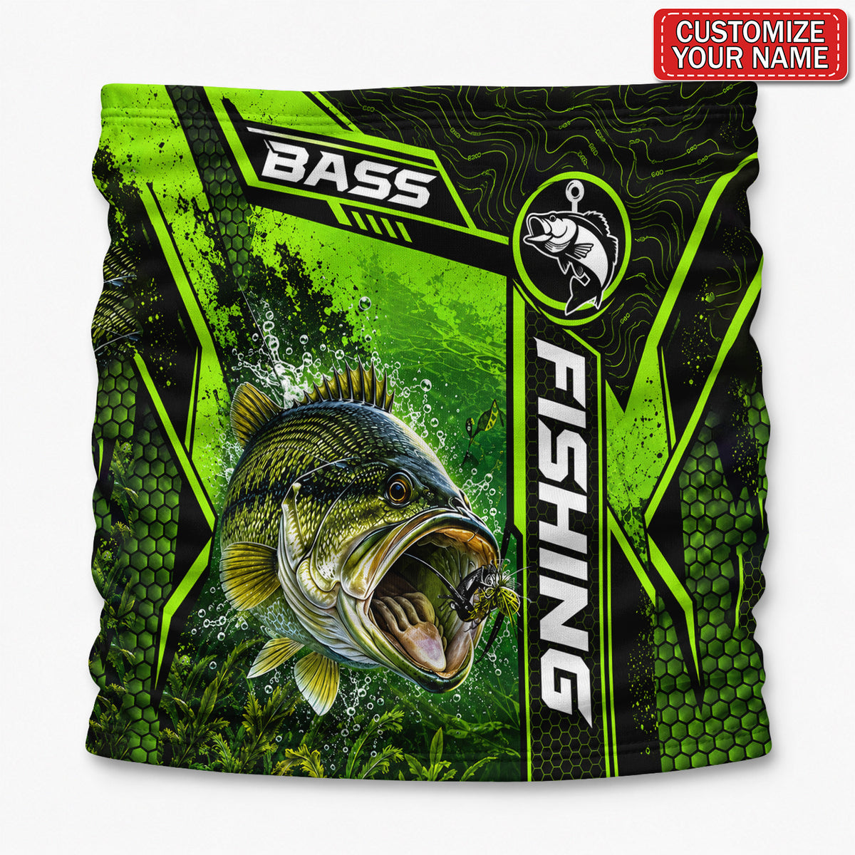 Personalized Bass and Lure Neon Green Fishing Mask