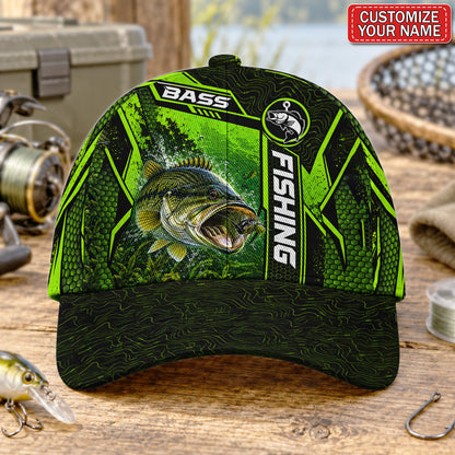 Personalized Neon Green Bass Fishing Baseball Cap