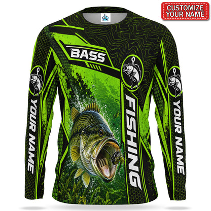 Personalized Neon Green Bass UPF Sun Protection Fishing Long Sleeve Shirt