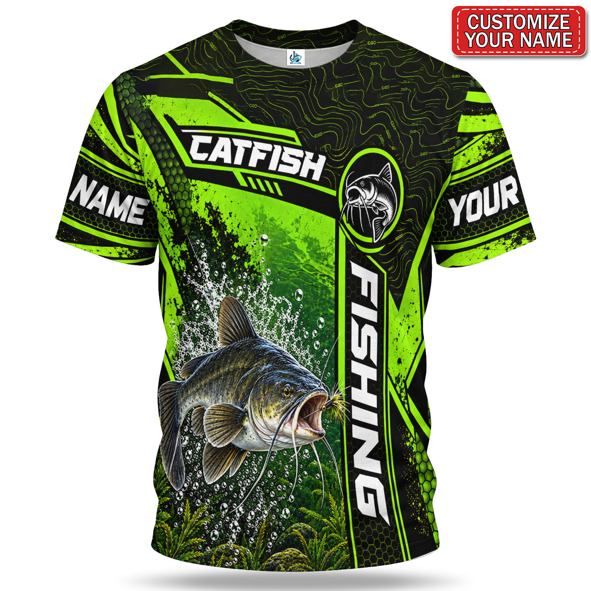 Personalized Neon Green Bass and Lure Fishing T-Shirt