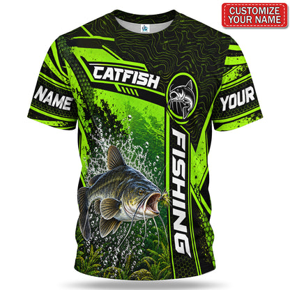 Personalized Neon Green Bass and Lure Fishing T-Shirt