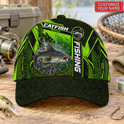 Personalized Neon Green Bass Fishing Baseball Cap