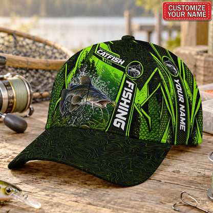 Personalized Neon Green Bass Fishing Baseball Cap