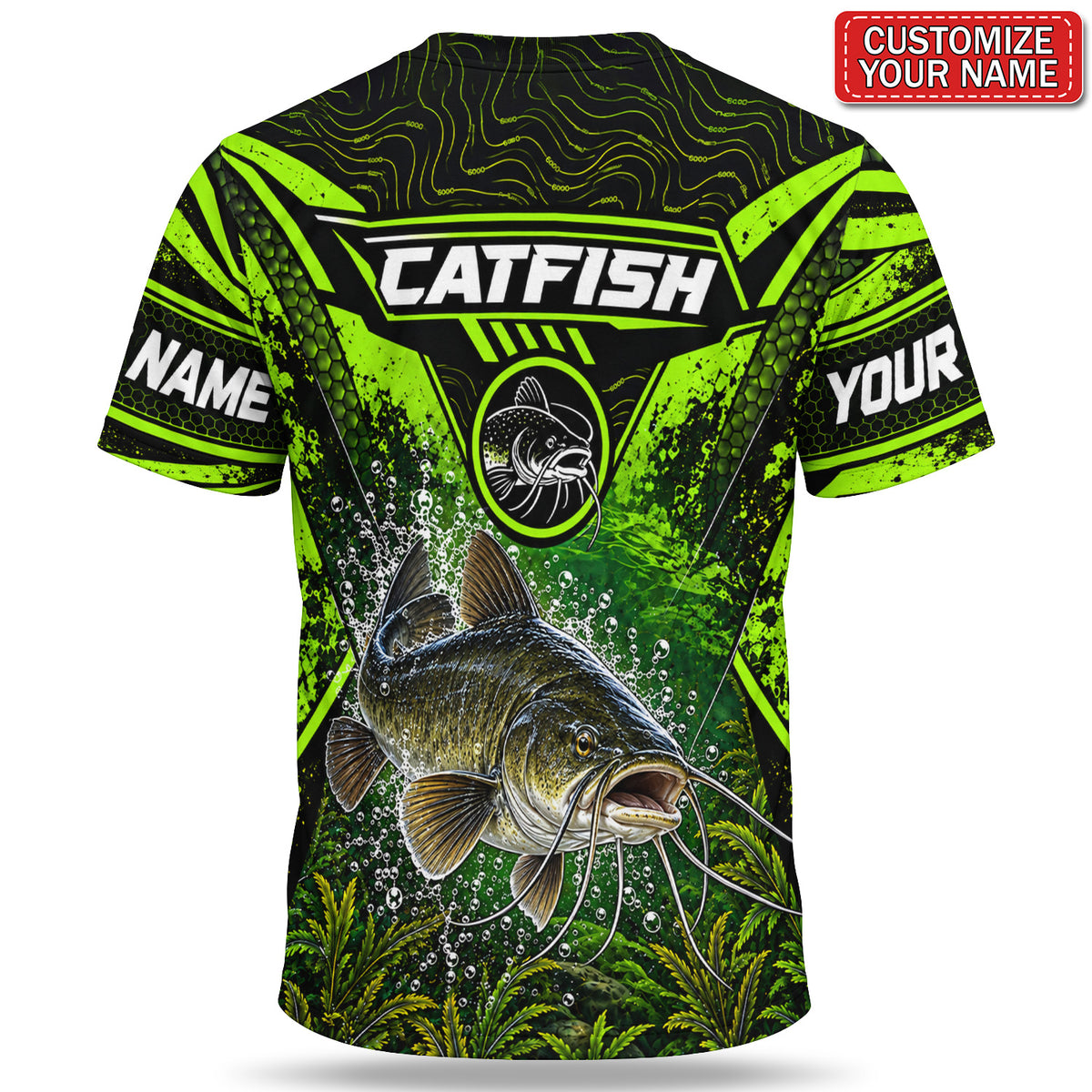 Personalized Neon Green Bass and Lure Fishing T-Shirt