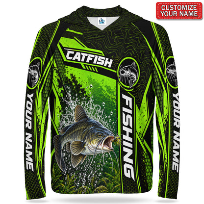 Personalized Neon Green Bass and Lure UPF Sun Protection Fishing Hoodie