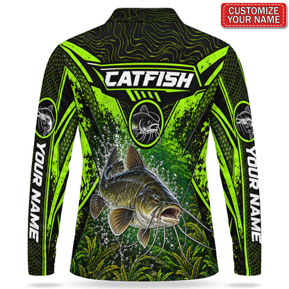 Personalized Neon Green Bass Fishing Men's Long Sleeve Polo