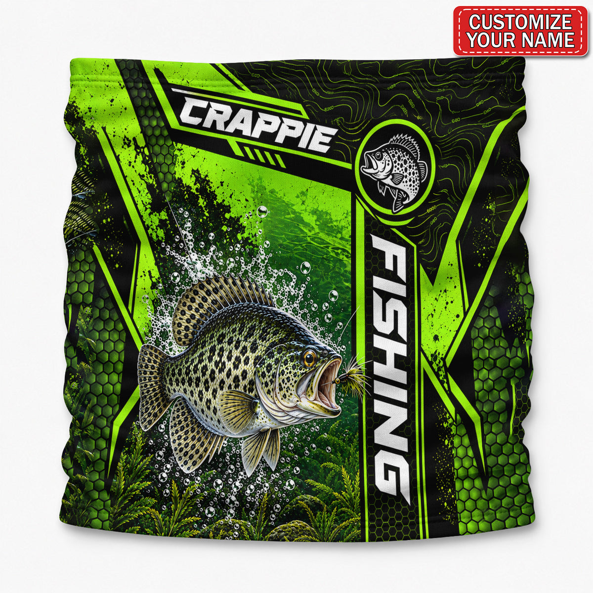 Personalized Bass and Lure Neon Green Fishing Mask