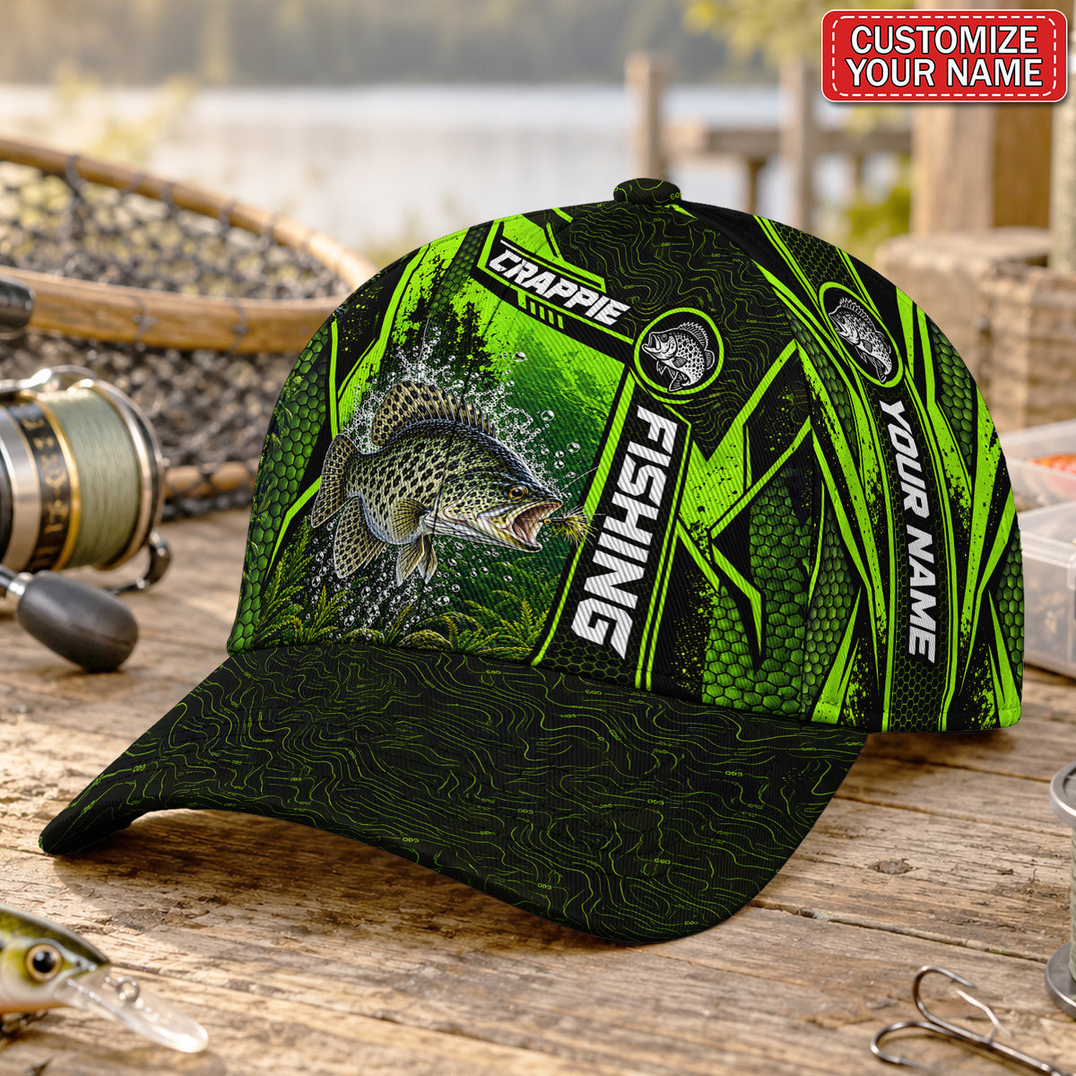 Personalized Neon Green Bass Fishing Baseball Cap
