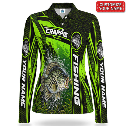 Personalized Neon Green Bass and Lure Fishing Women's Long Sleeve Polo