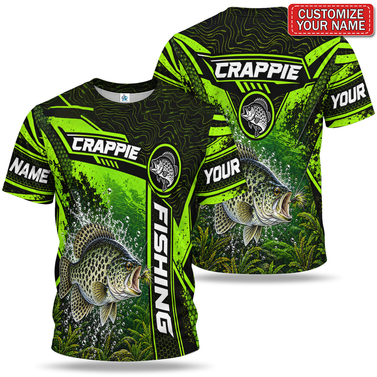 Personalized Neon Green Bass and Lure Fishing T-Shirt