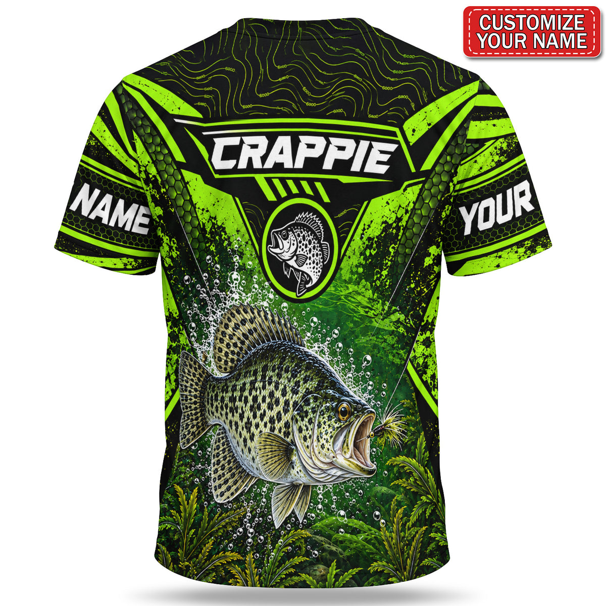 Personalized Neon Green Bass and Lure Fishing T-Shirt