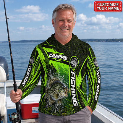 Personalized Neon Green Bass and Lure UPF Sun Protection Fishing Hoodie