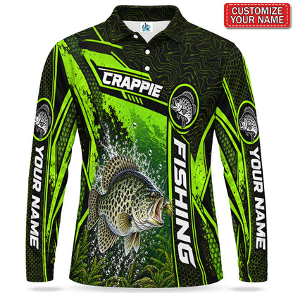 Personalized Neon Green Bass Fishing Men's Long Sleeve Polo
