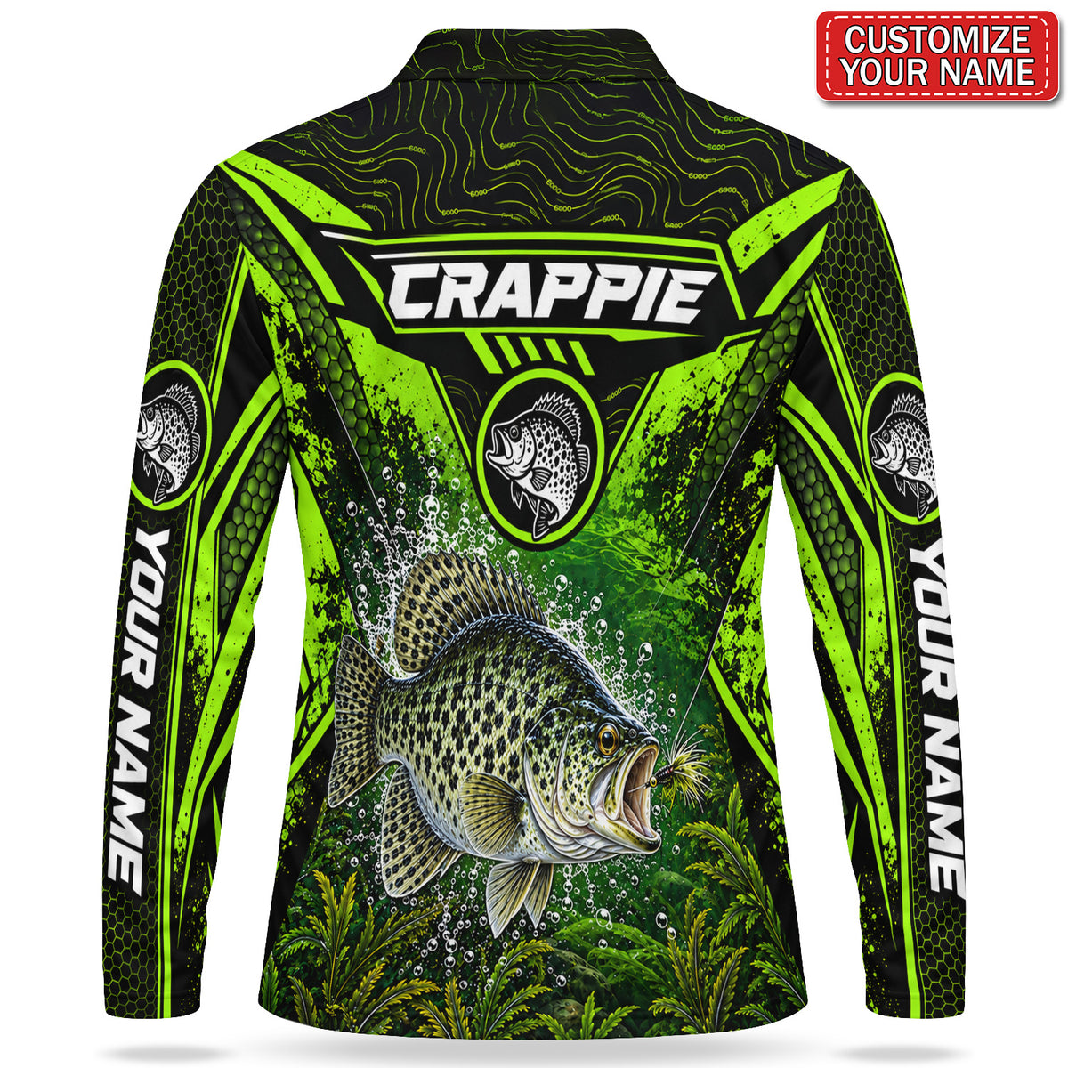 Personalized Neon Green Bass Fishing Men's Long Sleeve Polo