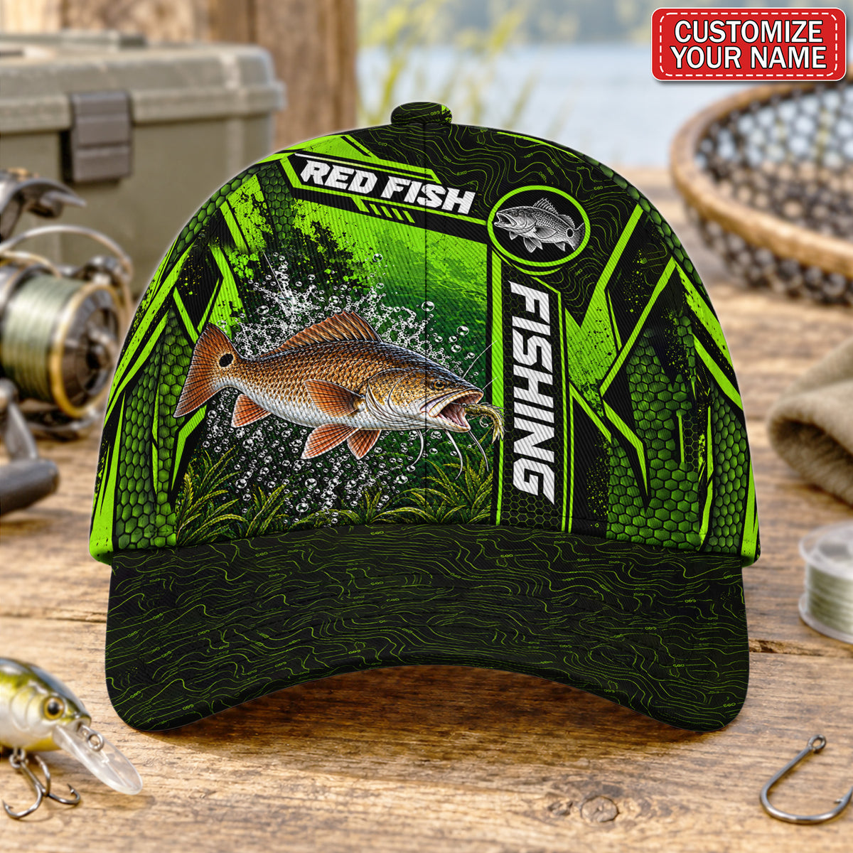 Personalized Neon Green Bass Fishing Baseball Cap