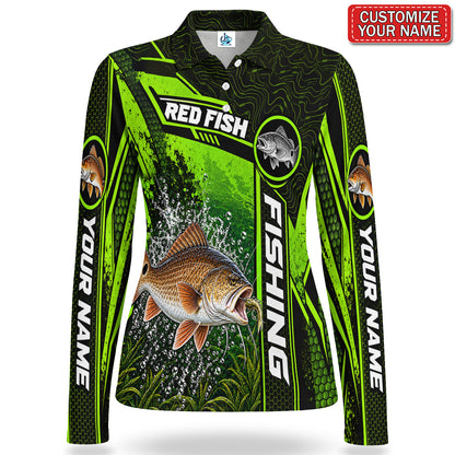 Personalized Neon Green Bass and Lure Fishing Women's Long Sleeve Polo