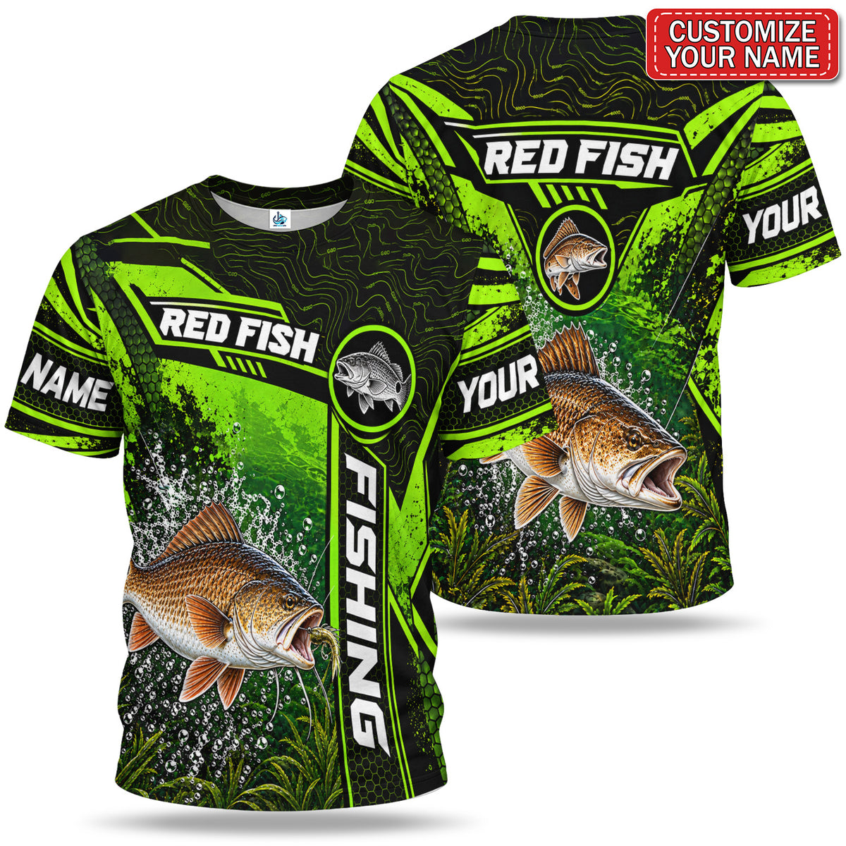 Personalized Neon Green Bass and Lure Fishing T-Shirt