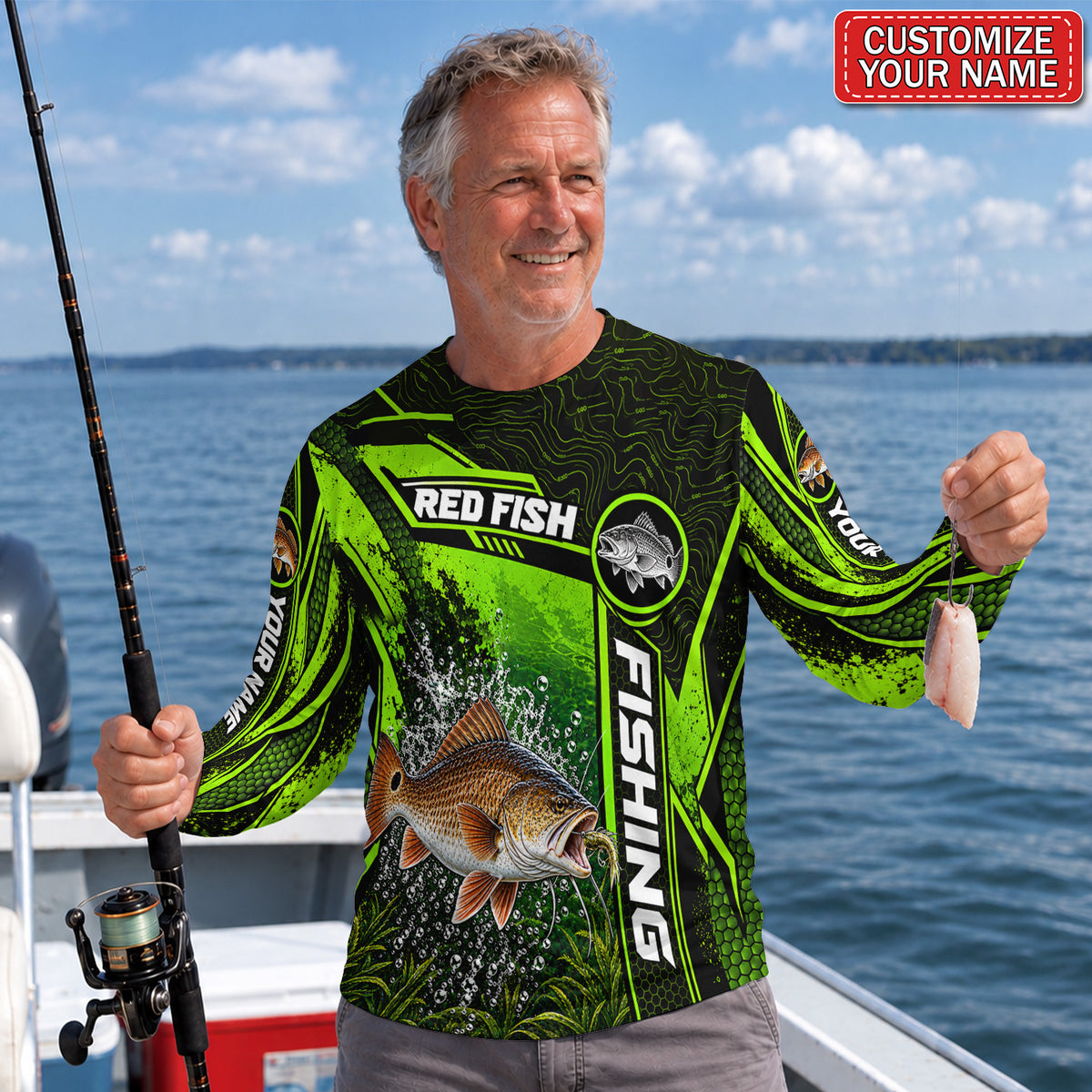 Personalized Neon Green Bass UPF Sun Protection Fishing Long Sleeve Shirt
