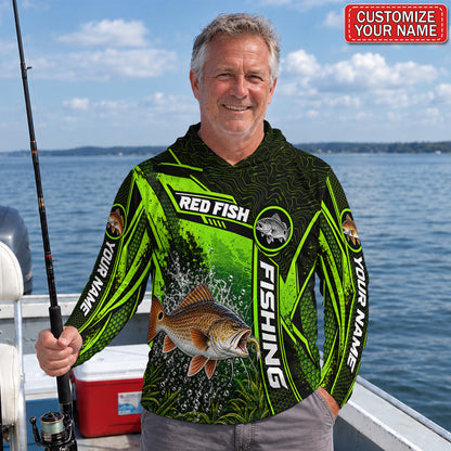 Personalized Neon Green Bass and Lure UPF Sun Protection Fishing Hoodie