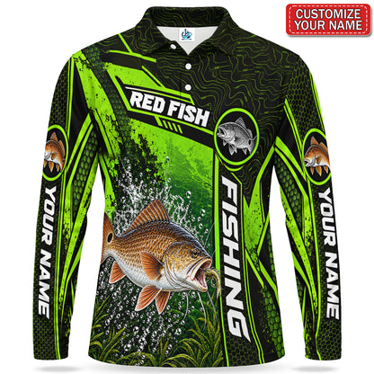Personalized Neon Green Bass Fishing Men's Long Sleeve Polo