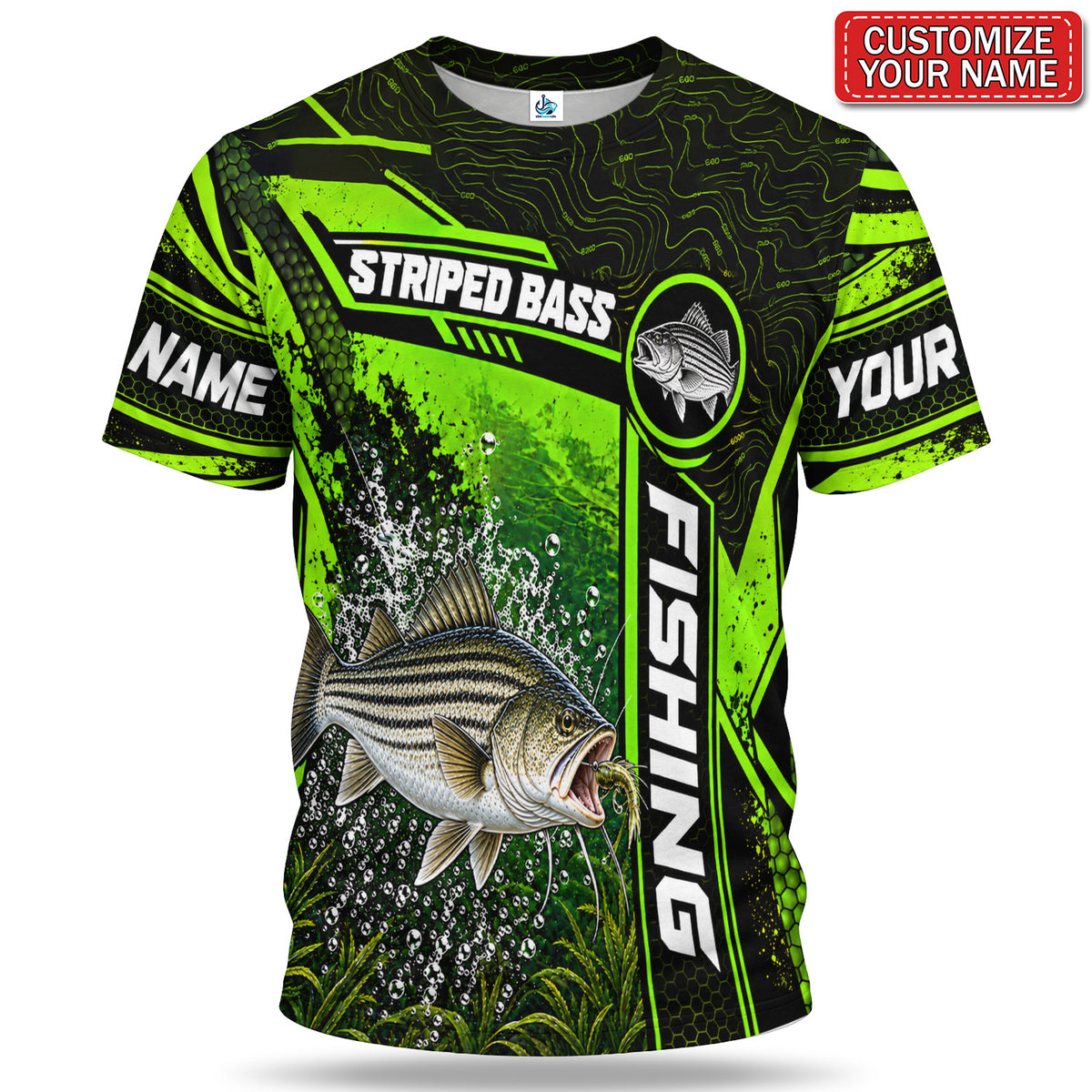 Personalized Neon Green Bass and Lure Fishing T-Shirt