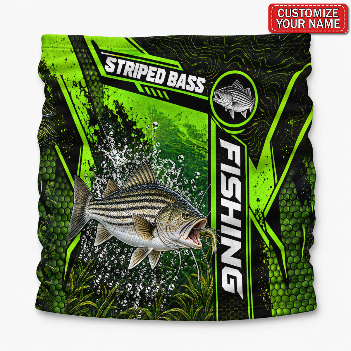 Personalized Bass and Lure Neon Green Fishing Mask