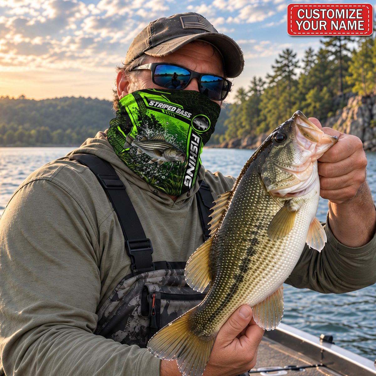 Personalized Bass and Lure Neon Green Fishing Mask