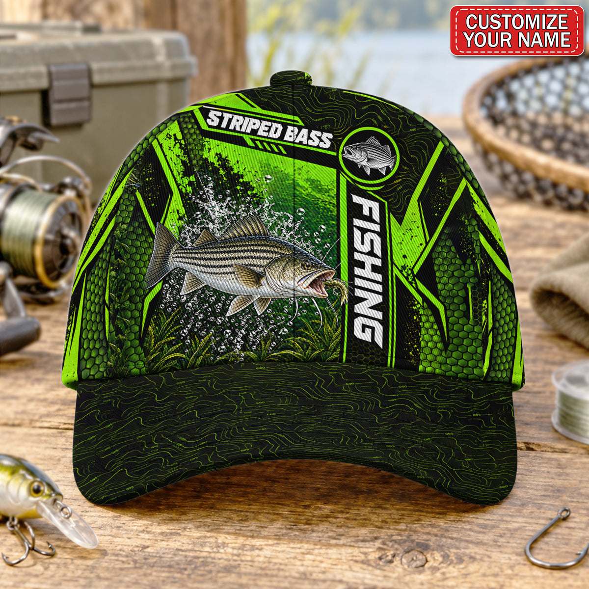 Personalized Neon Green Bass Fishing Baseball Cap