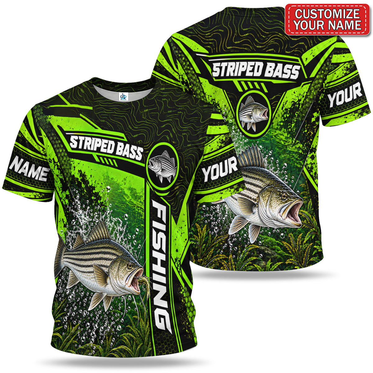 Personalized Neon Green Bass and Lure Fishing T-Shirt