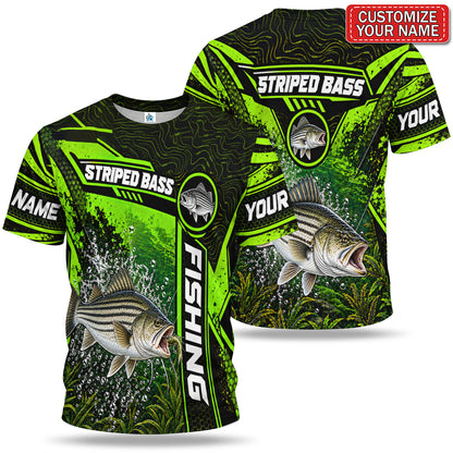 Personalized Neon Green Bass and Lure Fishing T-Shirt