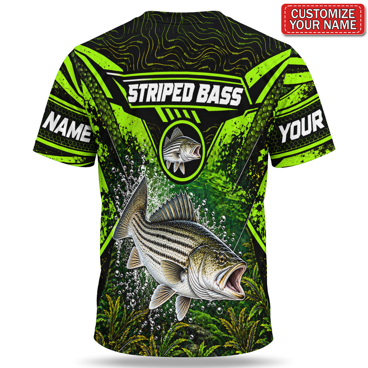 Personalized Neon Green Bass and Lure Fishing T-Shirt