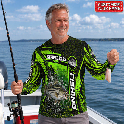 Personalized Neon Green Bass UPF Sun Protection Fishing Long Sleeve Shirt