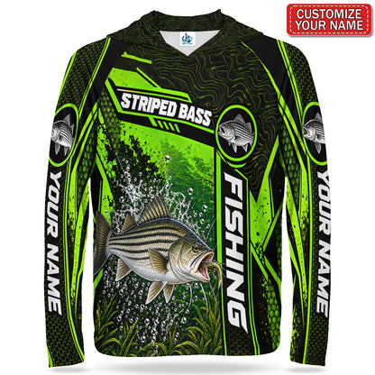 Personalized Neon Green Bass and Lure UPF Sun Protection Fishing Hoodie