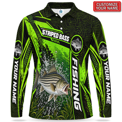 Personalized Neon Green Bass Fishing Men's Long Sleeve Polo