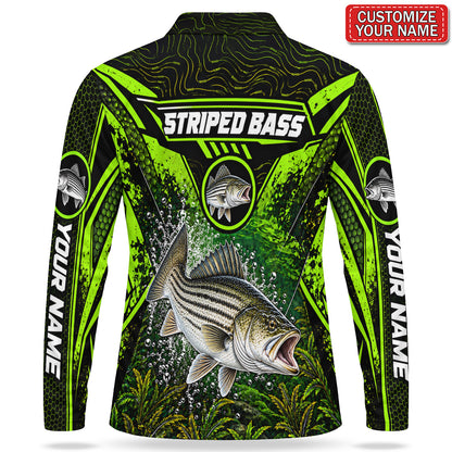 Personalized Neon Green Bass Fishing Men's Long Sleeve Polo