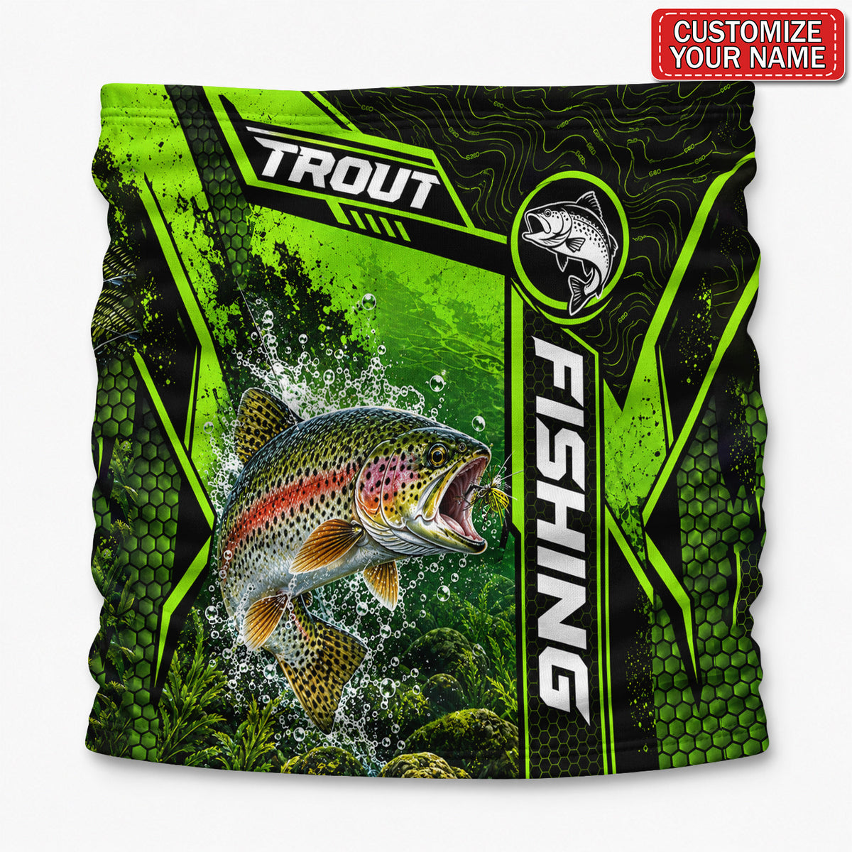 Personalized Bass and Lure Neon Green Fishing Mask