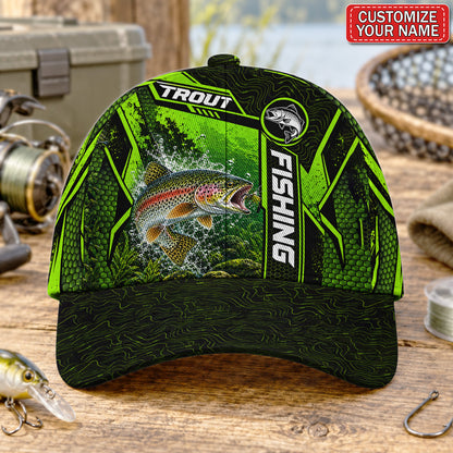 Personalized Neon Green Bass Fishing Baseball Cap