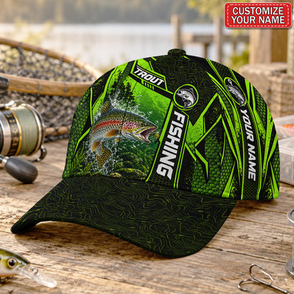 Personalized Neon Green Bass Fishing Baseball Cap
