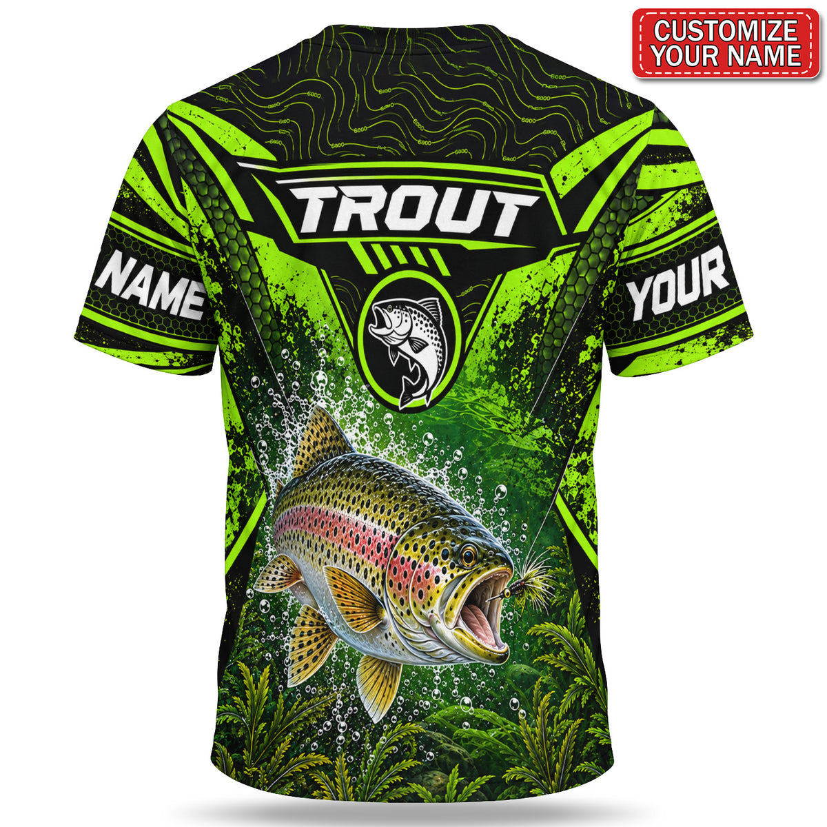 Personalized Neon Green Bass and Lure Fishing T-Shirt