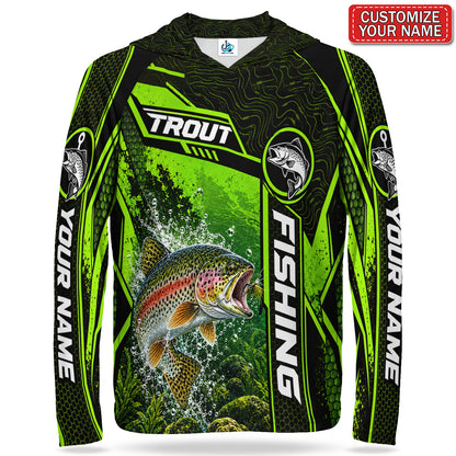 Personalized Neon Green Bass and Lure UPF Sun Protection Fishing Hoodie