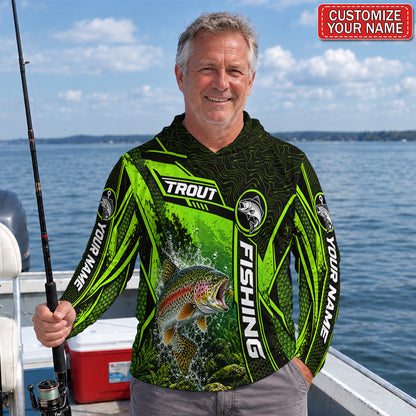 Personalized Neon Green Bass and Lure UPF Sun Protection Fishing Hoodie