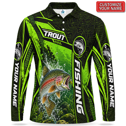 Personalized Neon Green Bass Fishing Men's Long Sleeve Polo