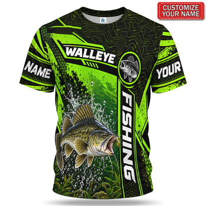 Personalized Neon Green Bass and Lure Fishing T-Shirt