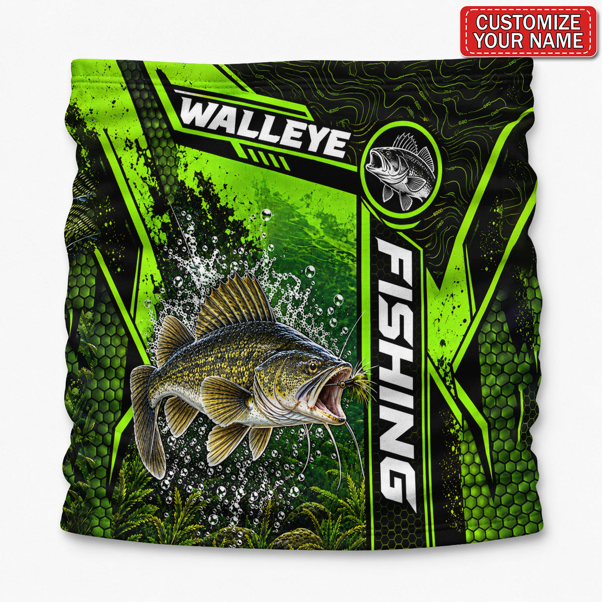 Personalized Bass and Lure Neon Green Fishing Mask