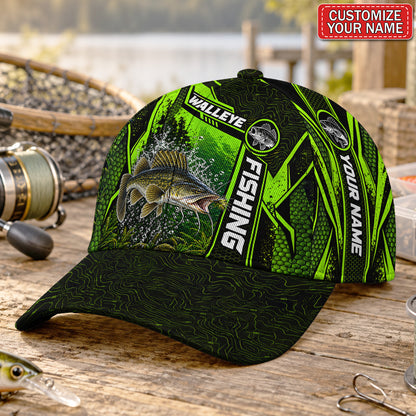 Personalized Neon Green Bass Fishing Baseball Cap
