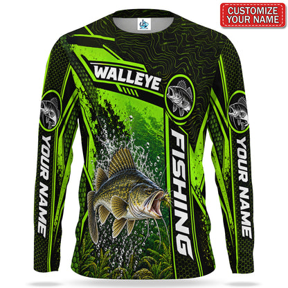 Personalized Neon Green Bass UPF Sun Protection Fishing Long Sleeve Shirt